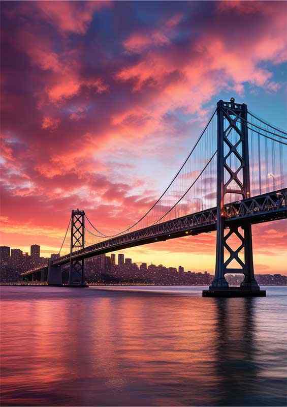 Bay Bridge water reflection sun setting | Poster