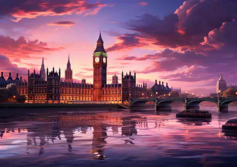 CityOfLondon PurpleSky & BigBen Reflections | Skyline Gazing Canvas