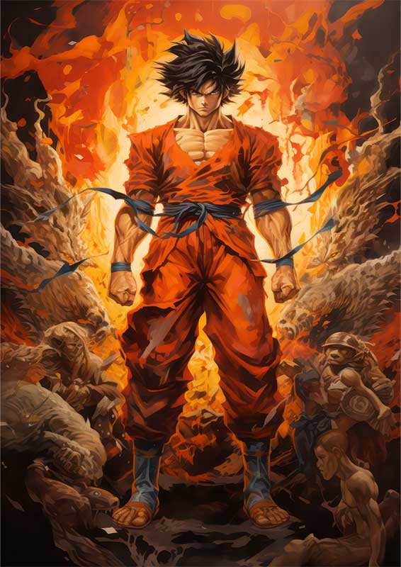 Goku style surrounded by giants and monsters in battle | Canvas