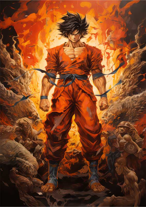 Goku style surrounded by giants and monsters in battle | Poster