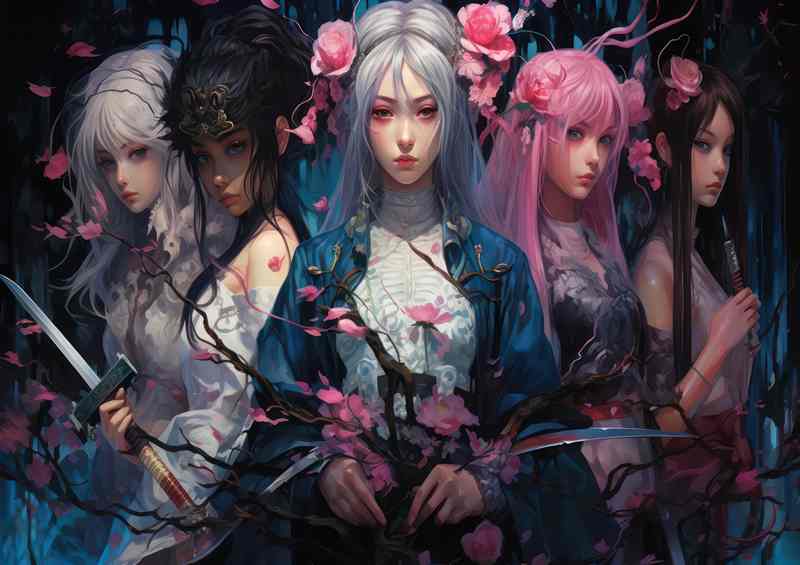 Group of Anime girls and a sword | Canvas