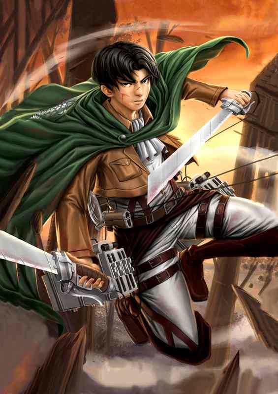 Brilliant Manga Style Metal Poster - Battle Ready Levi