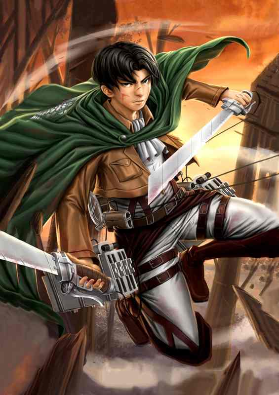 Battle Ready Brilliance Levi Captured in Stunning Manga Style | Poster
