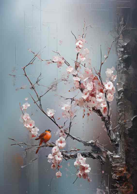 Bulfinch bird style painted art | Canvas