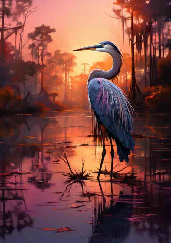 Capturing Heron Serenity at Dawn | Di-Bond