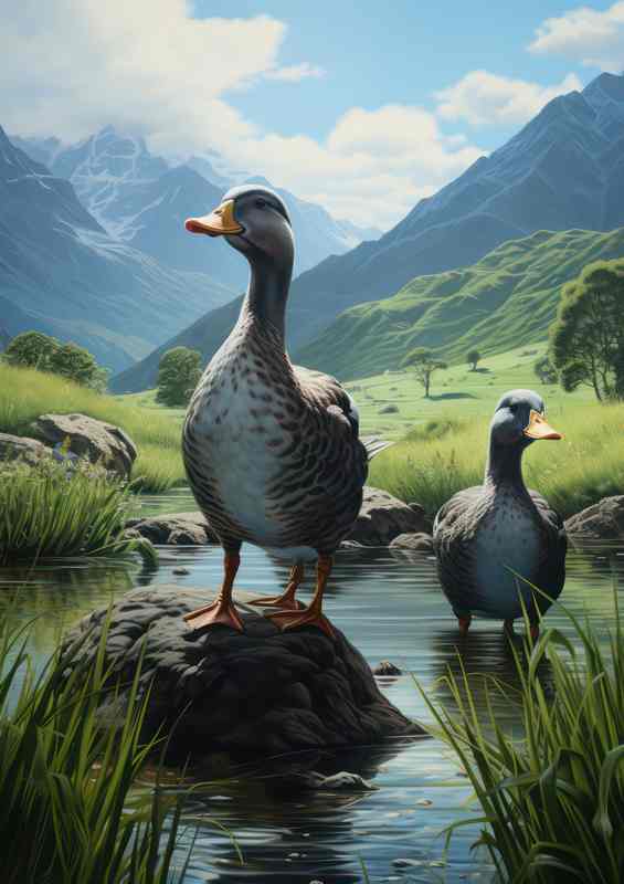 Ducks on the Farm A Rustic Scene with Waterfowl | Poster