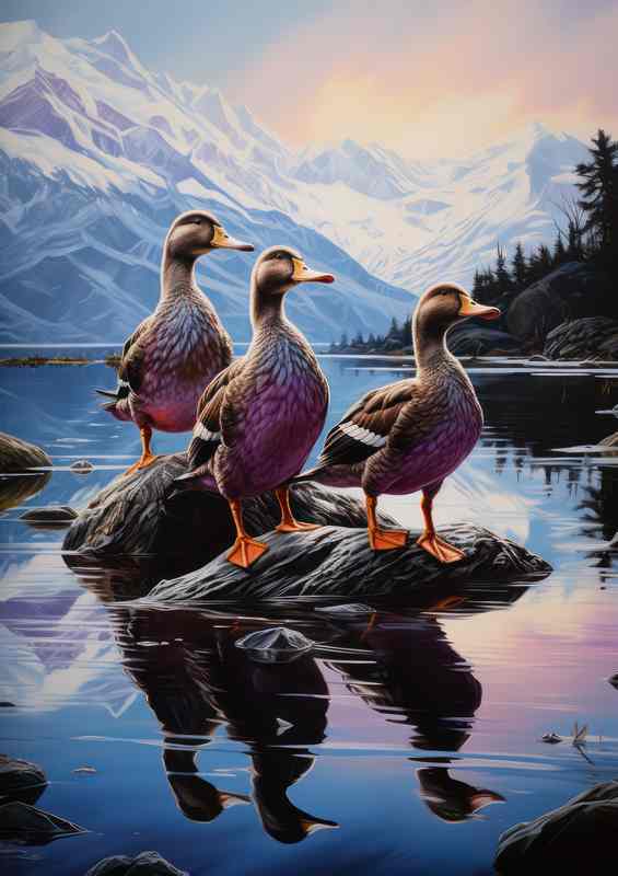 Feathered Visitors Ducks Gathering on Land | Di-Bond