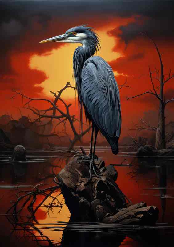 Heron at Dawn A Tranquil Morning Encounter | Di-Bond