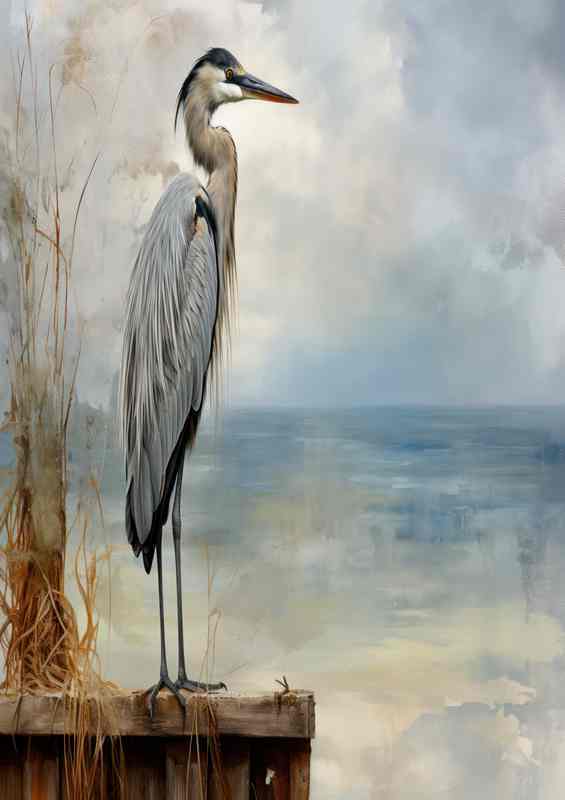 Heron the the pier watching and waiting | Poster