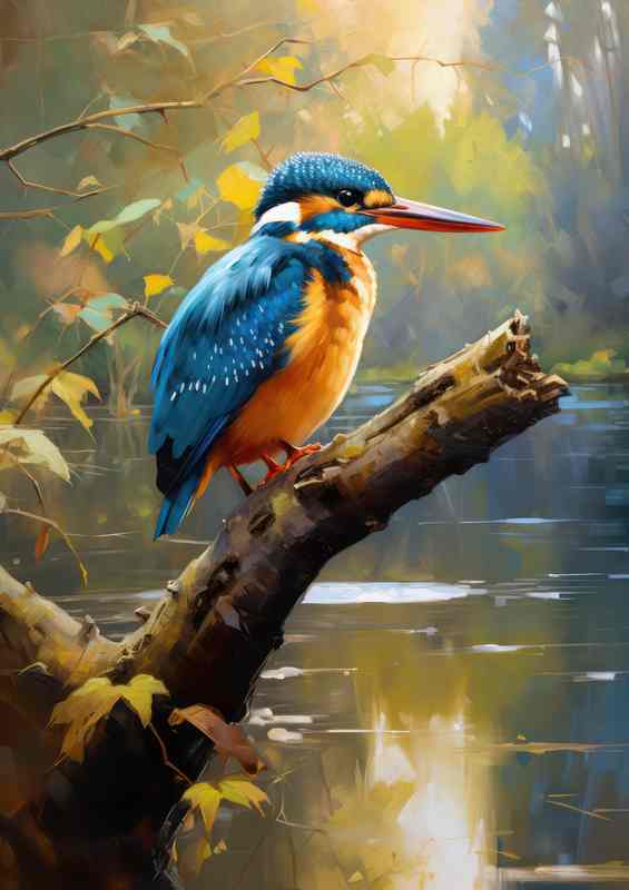 Kingfisher Birds at Rest Majestic Moments on the Perch | Poster