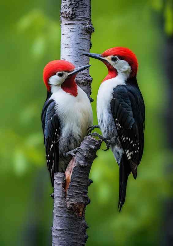 Spotted woodpeckers grooming eachother | Poster