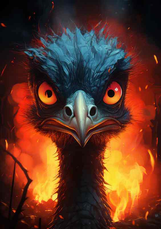 Strange emu running from the fire in the woods | Poster