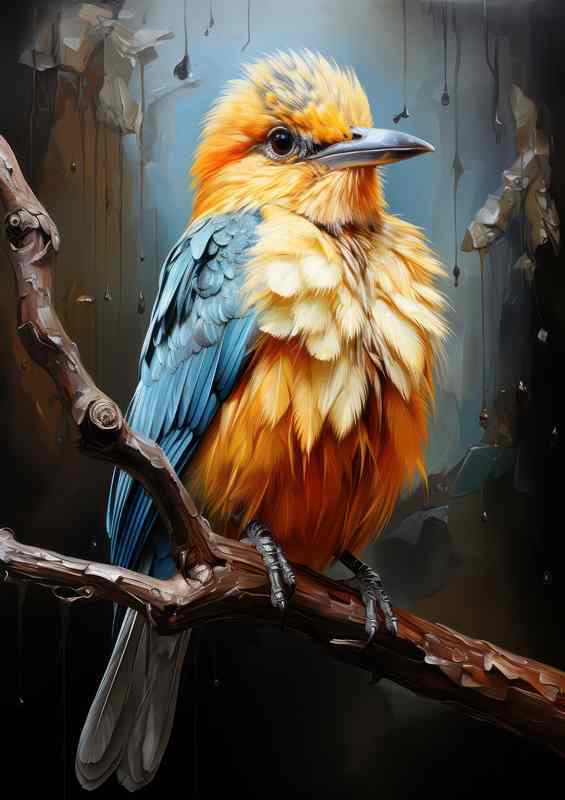 Yellow brested bird painted style on a perch | Canvas