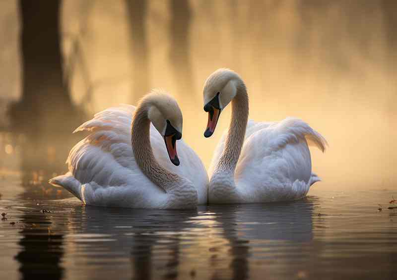 A Pair of Swans swimming on the lake | Metal Poster