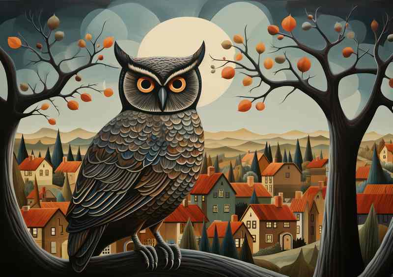 A close up of a Owl in the countryside | Metal Poster