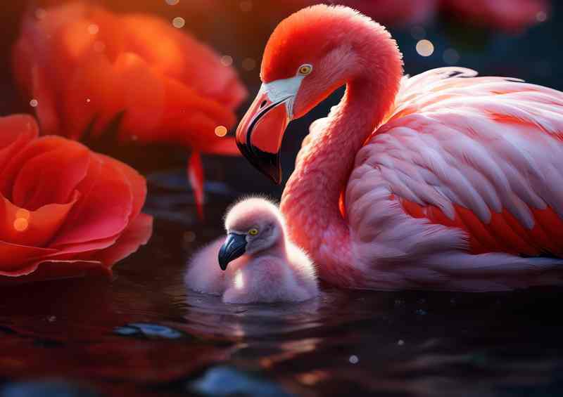 Newborn Flamingo & Mom Swim Canvas
