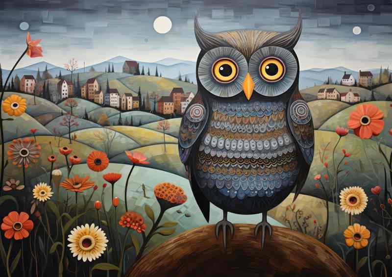 Owl In the countryside painted style art | Di-Bond