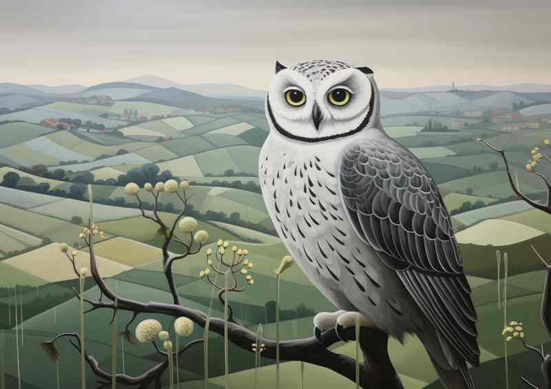 Owl on watch over looking the countrysde | Metal Poster