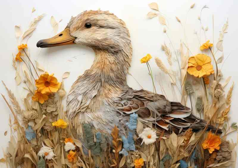 Painted style duck hiding the the reeds by the water | Canvas