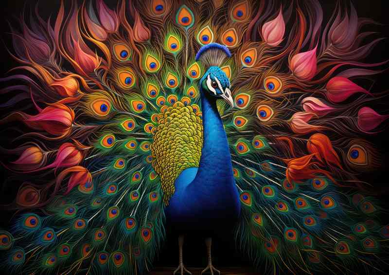 Peacock in a colourful display | Poster