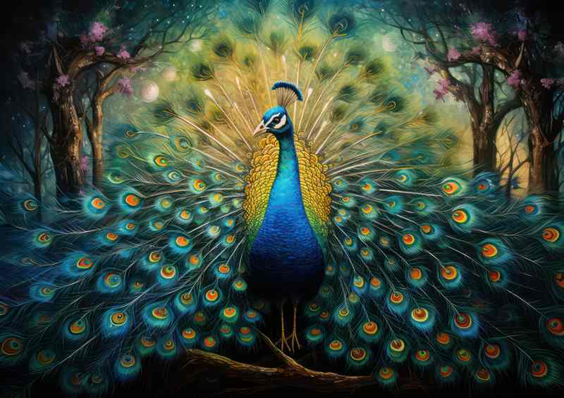 Peacock in the woods showing all its bloomage | Canvas