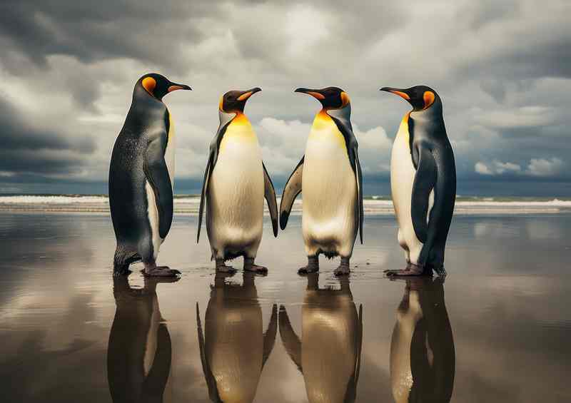 Penguins on a beach having a conversation | Poster