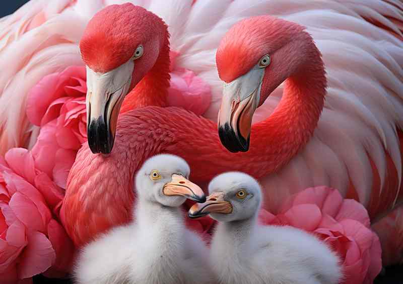 Pink Flamingos and Their Adorable Chicks A Family | Canvas