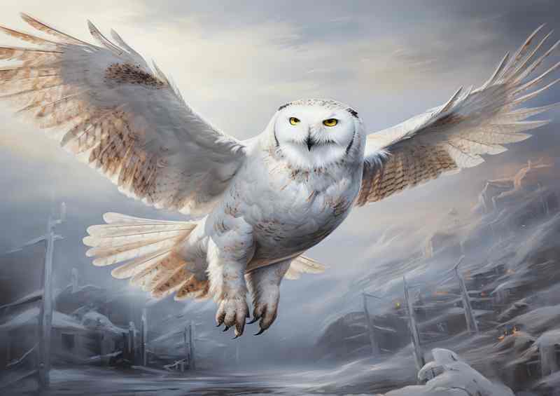 Snowy Owl In Flight across the snow | Poster