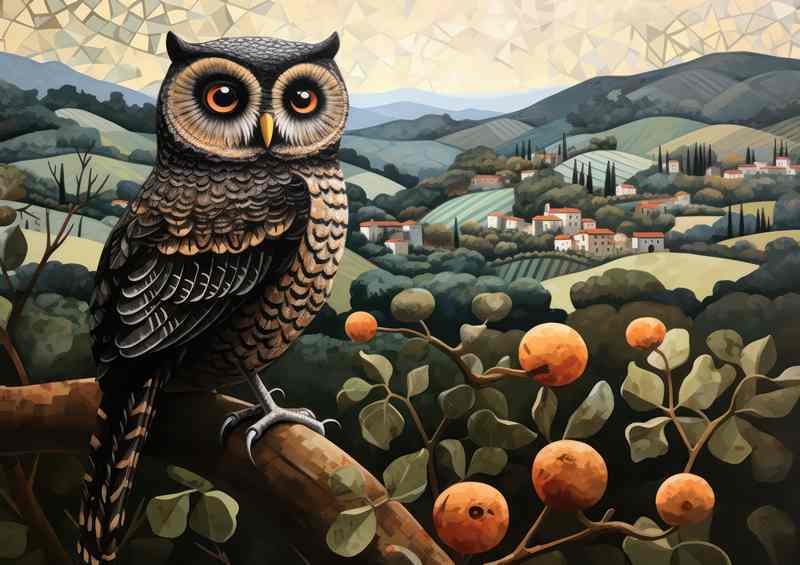 Wide Eyed Owl sat on a perch just watching | Metal Poster