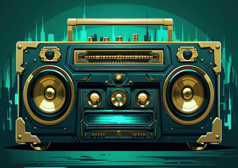 Cartoon illustration of a boombox blue and green | Di-Bond