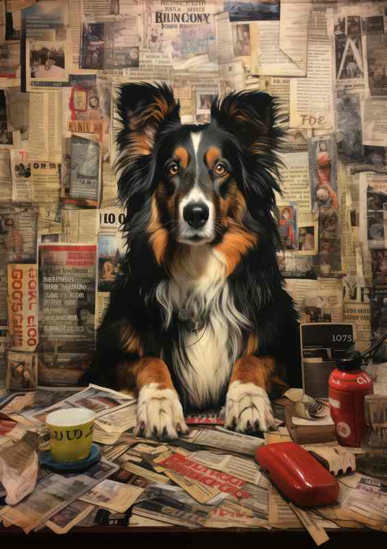 Chloe the Collie Reading her newspaper | Canvas