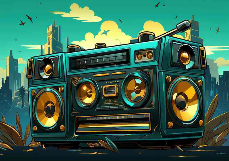 Cartoon illustration of a boombox hip hop style | Poster