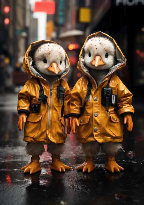 Cute Ducks In the rain with Jackets on | Canvas