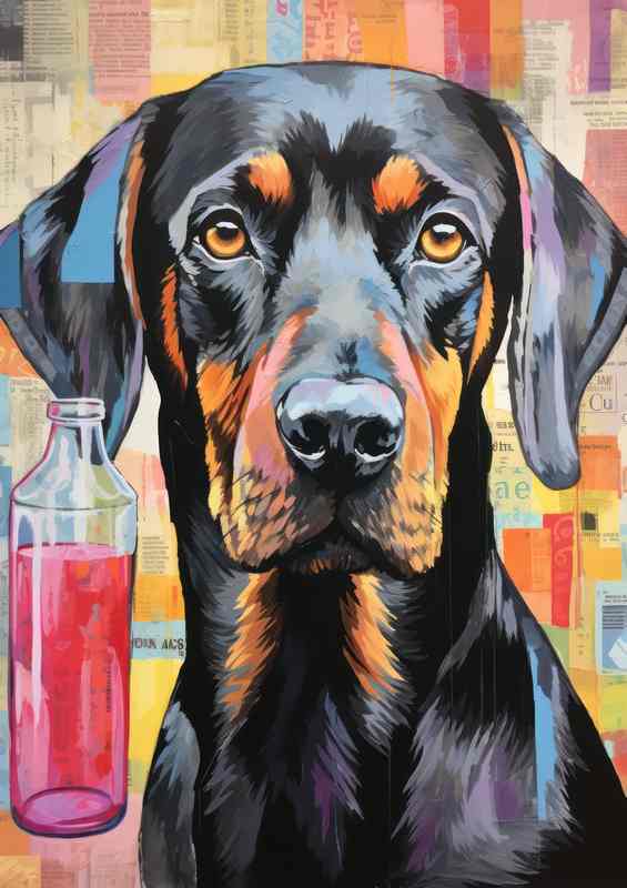 Dashhound dog taking his sports drink | Metal Poster