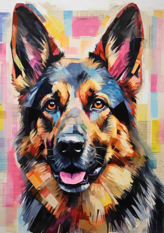 Greman sheperd looking at camera colourful background | Poster