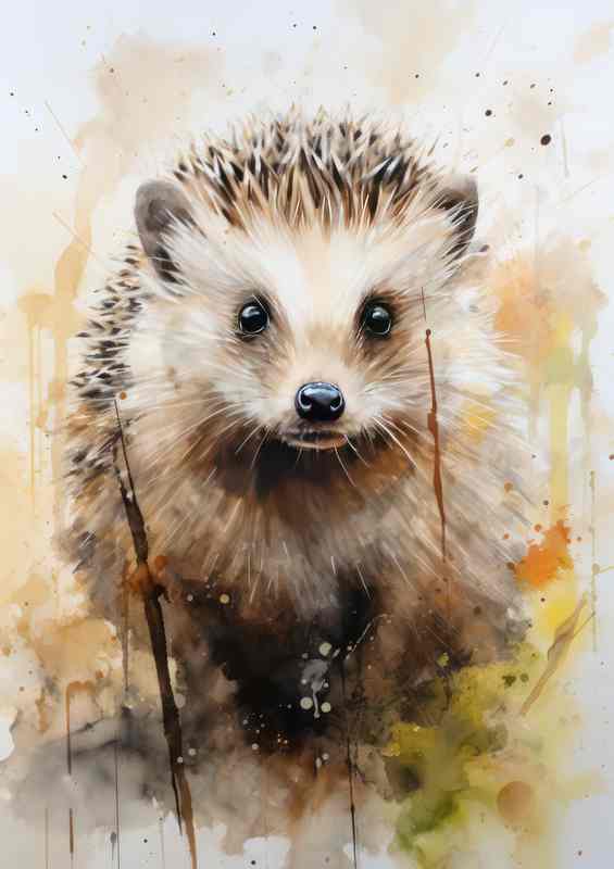 Hedgehog watercolours surrounded by bushes | Di-Bond