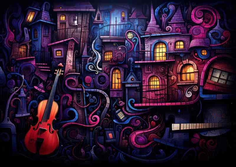 Doodling background shows various music instruments | Di-Bond