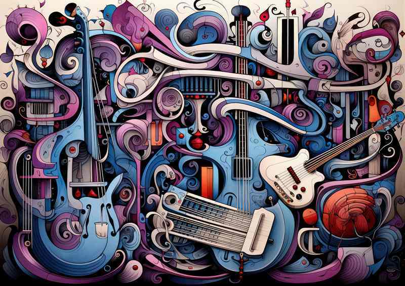 Doodling background shows various music instruments swirls | Canvas