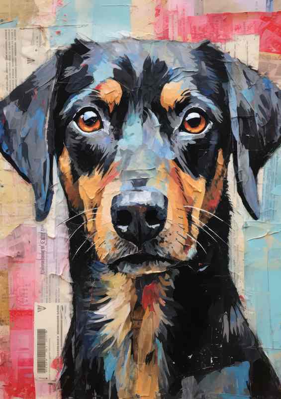 Newspaper Dog Collage head | Metal Poster