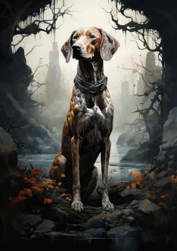Pointer Dog In the woods sitting | Di-Bond