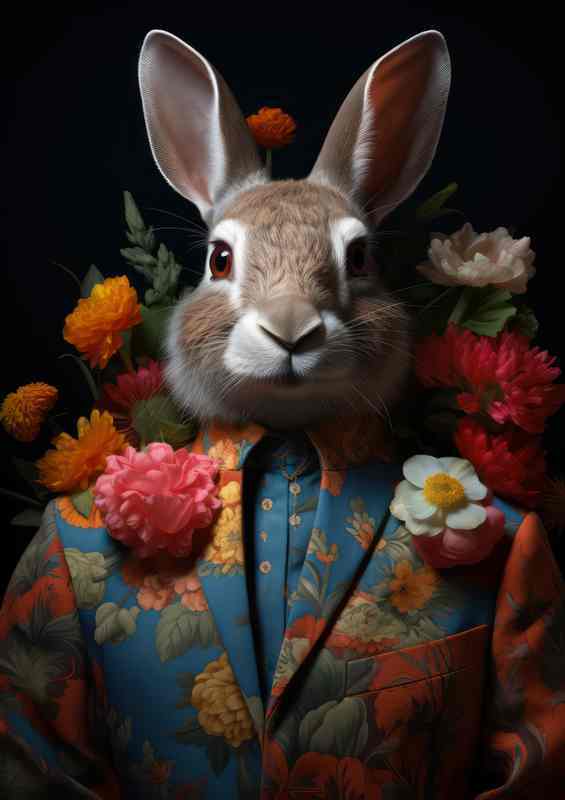 Rabbit man dressed in a flower suit | Poster
