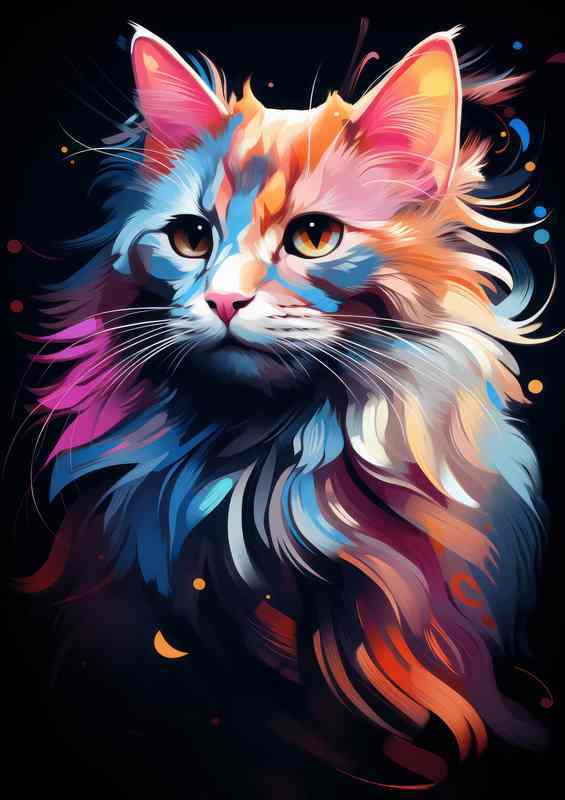 Vibrant Feline Friends Exploring Colorful Cats | Metal Poster