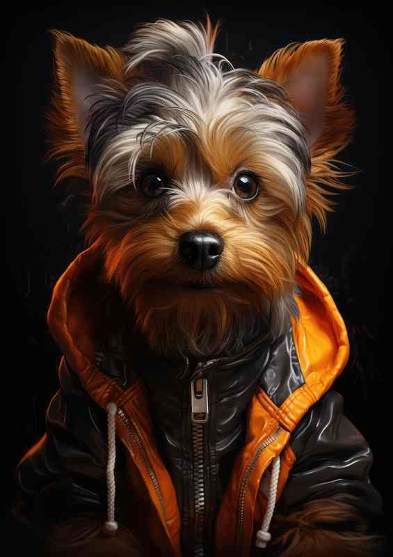 Yorkshire terrier with a hoodie coat on | Canvas