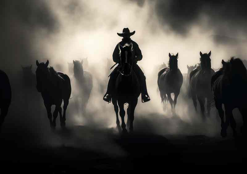 Cowboys hurding horses on the ranch | Di-Bond