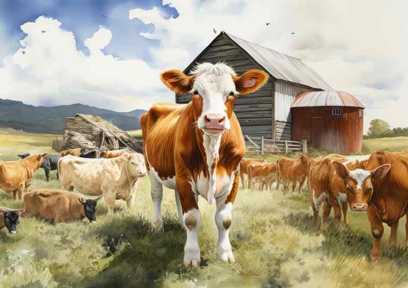 Cows Grazing on the Farm | Canvas