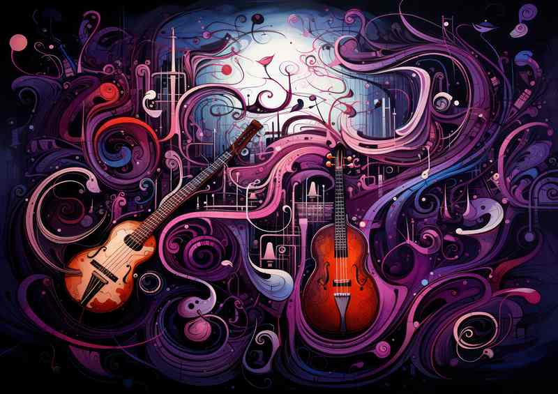 The artists music doodled in purple colors abstract style | Di-Bond