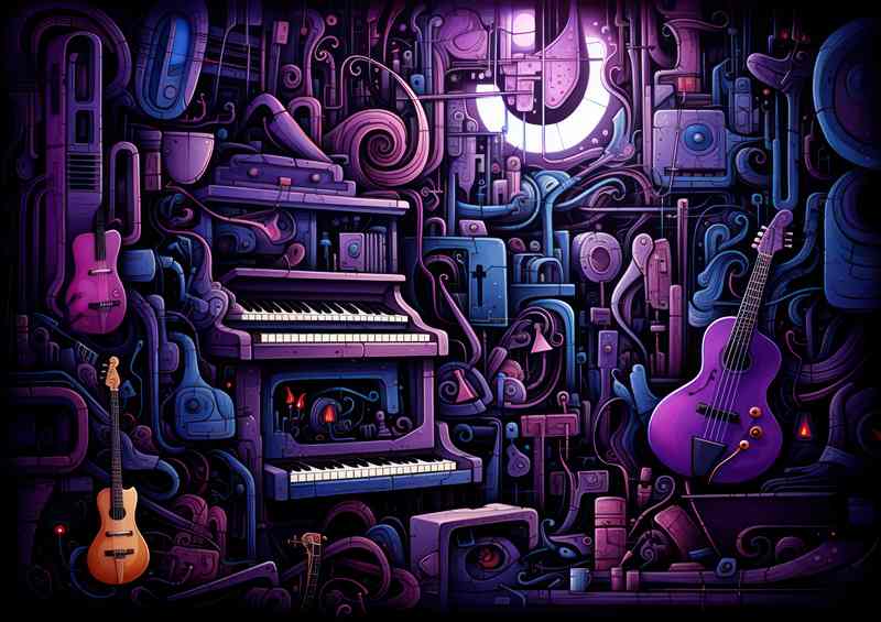 The doodling various music instruments Groovy Grinds | Metal Poster