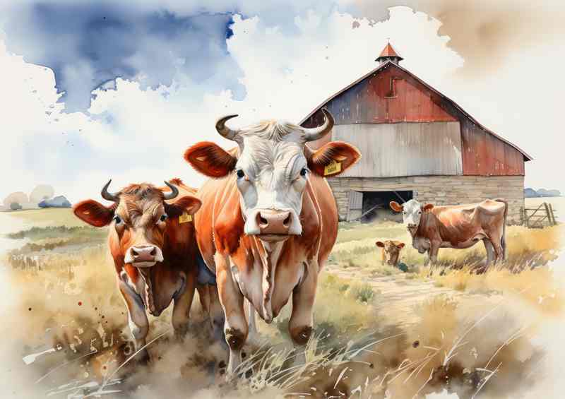 Life on the Farm A Close Look at Cows near the barn | Poster
