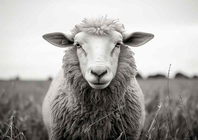 Sheep in a field black and white | Canvas