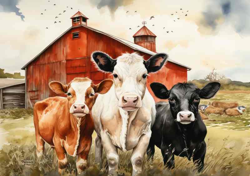The Peaceful Pastoral Cows Grazing on the Farm | Canvas